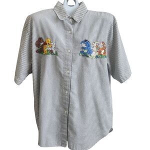 Winnie The Pooh Seersucker Embroidered Camp Shirt-Grandmacore-Gray/White-Loose L